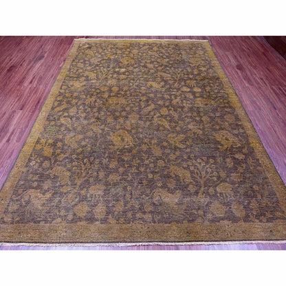 Overdyed & Vintage Wool Hand Knotted Rug Brown 7.8x10.1 -O020372