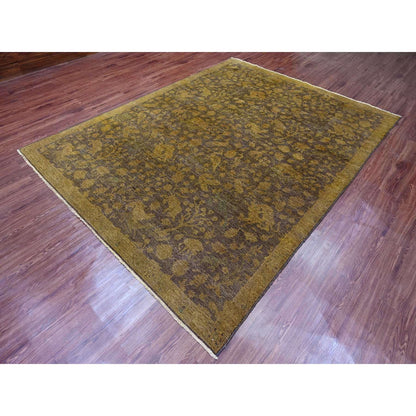 Overdyed & Vintage Wool Hand Knotted Rug Brown 7.8x10.1 -O020372