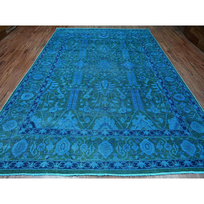 Overdyed & Vintage Wool Hand Knotted Rug Blue 9.4x12.9 -O020373