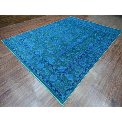 Overdyed & Vintage Wool Hand Knotted Rug Blue 9.4x12.9 -O020373