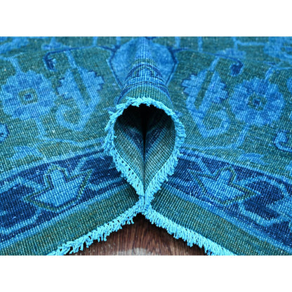 Overdyed & Vintage Wool Hand Knotted Rug Blue 9.4x12.9 -O020373