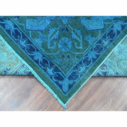 Overdyed & Vintage Wool Hand Knotted Rug Blue 9.4x12.9 -O020373