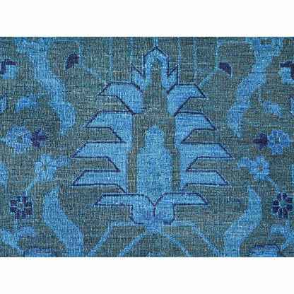 Overdyed & Vintage Wool Hand Knotted Rug Blue 9.4x12.9 -O020373
