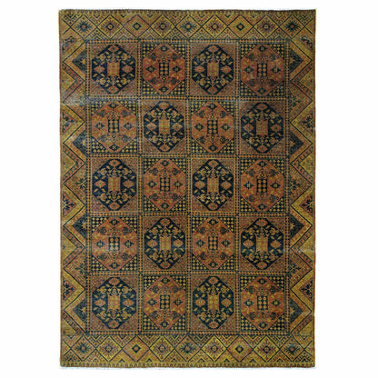 Overdyed & Vintage Wool Hand Knotted Rug Brown 8.10x12.2 -O020374