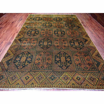 Overdyed & Vintage Wool Hand Knotted Rug Brown 8.10x12.2 -O020374