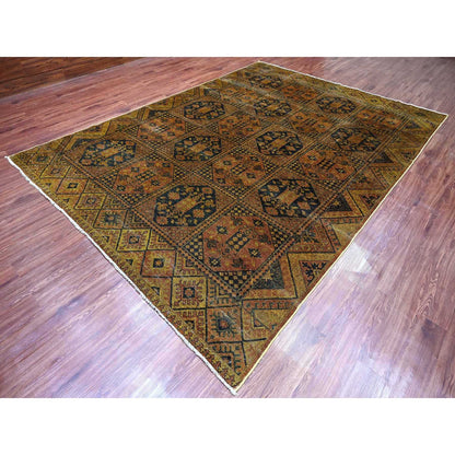 Overdyed & Vintage Wool Hand Knotted Rug Brown 8.10x12.2 -O020374