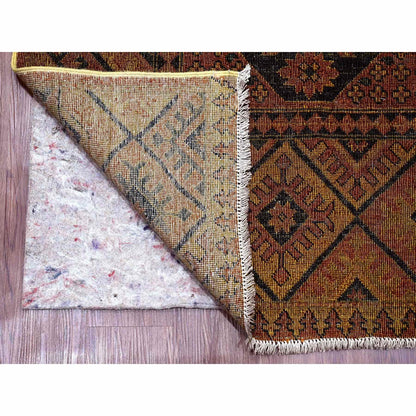 Overdyed & Vintage Wool Hand Knotted Rug Brown 8.10x12.2 -O020374