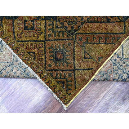 Overdyed & Vintage Wool Hand Knotted Rug Brown 8.10x12.2 -O020374