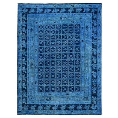 Overdyed & Vintage Wool Hand Knotted Rug Blue 8.11x11.11 -O020375