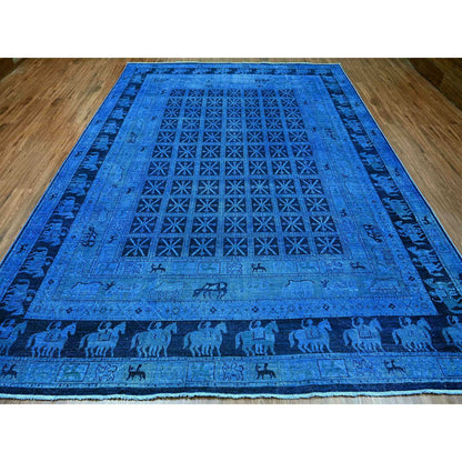 Overdyed & Vintage Wool Hand Knotted Rug Blue 8.11x11.11 -O020375