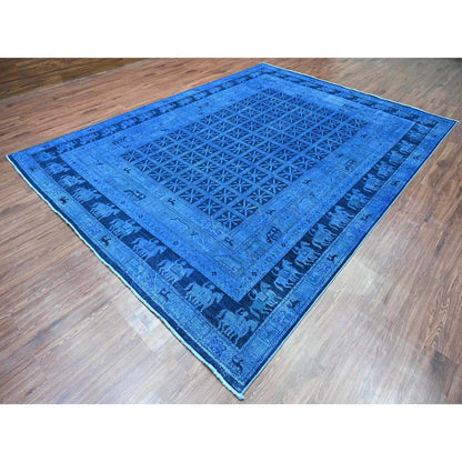 Overdyed & Vintage Wool Hand Knotted Rug Blue 8.11x11.11 -O020375