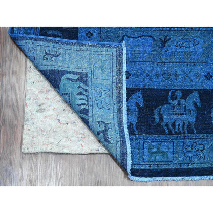 Overdyed & Vintage Wool Hand Knotted Rug Blue 8.11x11.11 -O020375