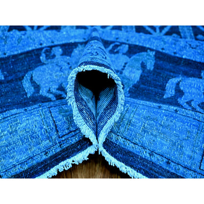 Overdyed & Vintage Wool Hand Knotted Rug Blue 8.11x11.11 -O020375