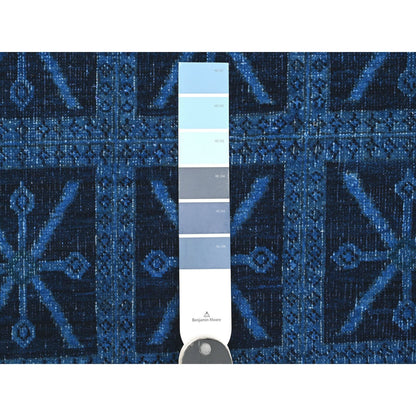 Overdyed & Vintage Wool Hand Knotted Rug Blue 8.11x11.11 -O020375