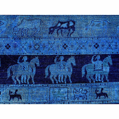 Overdyed & Vintage Wool Hand Knotted Rug Blue 8.11x11.11 -O020375