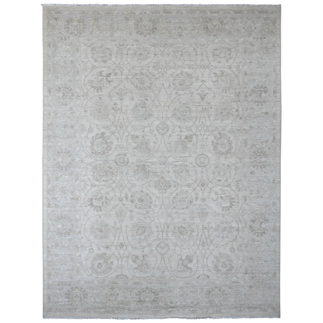 Oushak And Peshawar Wool Hand Knotted Rug Ivory 8.8x11.5 -O020377