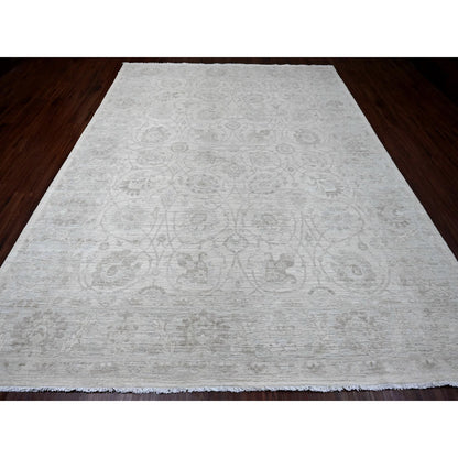 Oushak And Peshawar Wool Hand Knotted Rug Ivory 8.8x11.5 -O020377