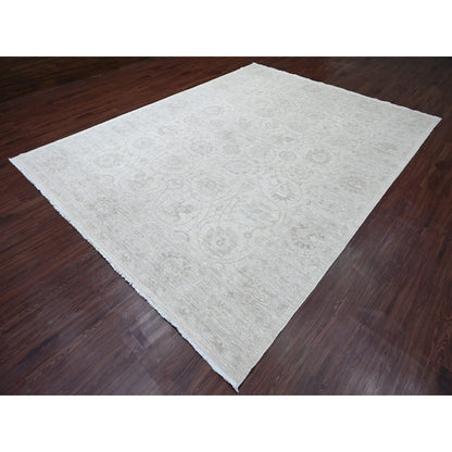 Oushak And Peshawar Wool Hand Knotted Rug Ivory 8.8x11.5 -O020377