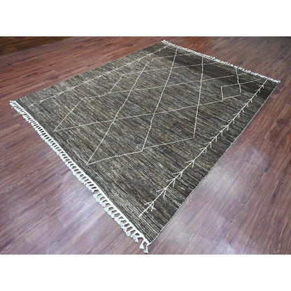 Tribal & Geometric Wool Hand Knotted Rug Brown 7.11x10.0 -O020385