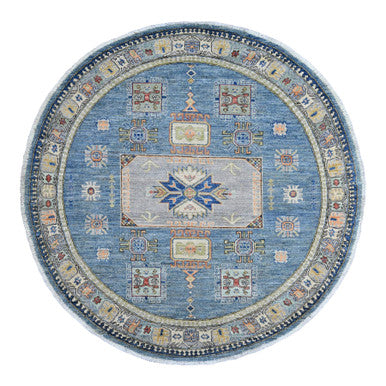 Oushak And Peshawar Wool Hand Knotted Rug Blue 5.10x6.1 -O020393