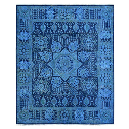 Overdyed & Vintage Wool Hand Knotted Rug Blue 7.11x9.6 -O020396