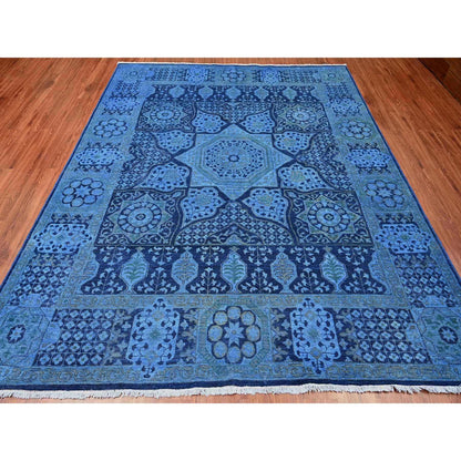 Overdyed & Vintage Wool Hand Knotted Rug Blue 7.11x9.6 -O020396