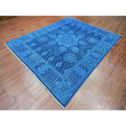 Overdyed & Vintage Wool Hand Knotted Rug Blue 7.11x9.6 -O020396