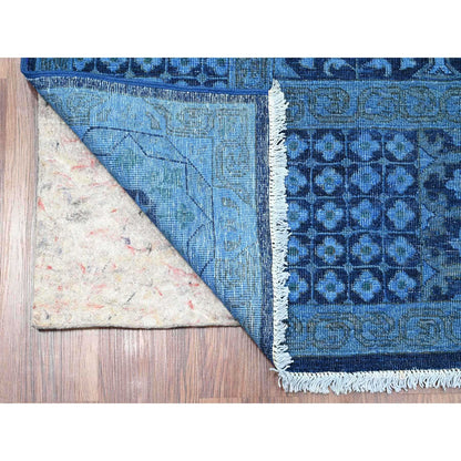 Overdyed & Vintage Wool Hand Knotted Rug Blue 7.11x9.6 -O020396