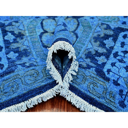 Overdyed & Vintage Wool Hand Knotted Rug Blue 7.11x9.6 -O020396