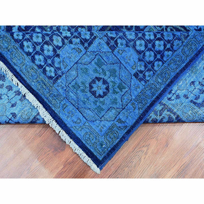 Overdyed & Vintage Wool Hand Knotted Rug Blue 7.11x9.6 -O020396