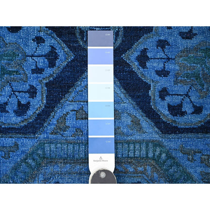 Overdyed & Vintage Wool Hand Knotted Rug Blue 7.11x9.6 -O020396