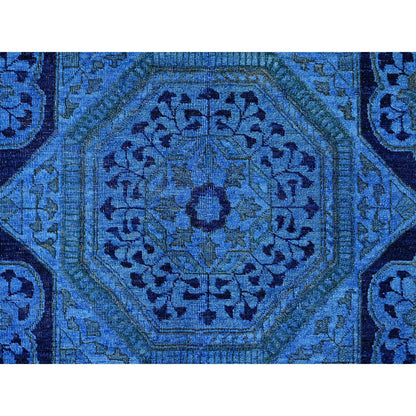 Overdyed & Vintage Wool Hand Knotted Rug Blue 7.11x9.6 -O020396