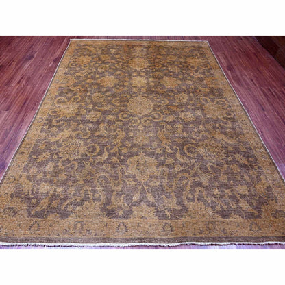 Overdyed & Vintage Wool Hand Knotted Rug Brown 7.10x10.0 -O020397