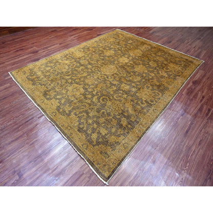 Overdyed & Vintage Wool Hand Knotted Rug Brown 7.10x10.0 -O020397