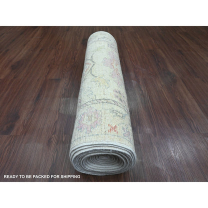Oushak And Peshawar Wool Hand Knotted Rug Ivory 3.1x22.4 -O020408