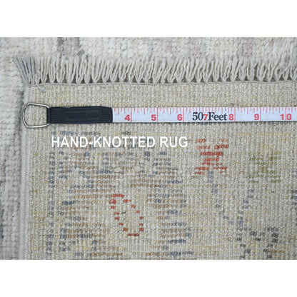 Oushak And Peshawar Wool Hand Knotted Rug Ivory 3.1x22.4 -O020408
