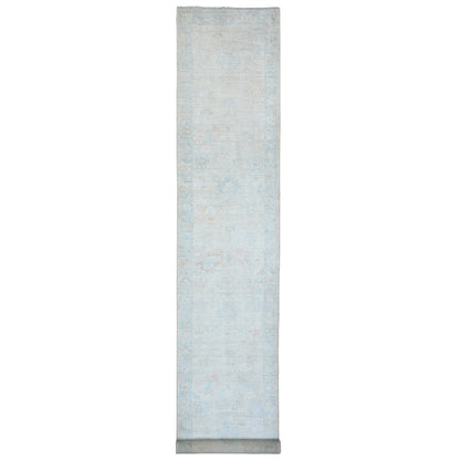 Oushak And Peshawar Wool Hand Knotted Rug Ivory 3.0x17.2 -O020409