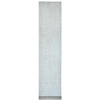 Oushak And Peshawar Wool Hand Knotted Rug Ivory 3.0x17.2 -O020409