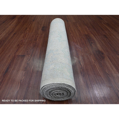Oushak And Peshawar Wool Hand Knotted Rug Ivory 3.0x17.2 -O020409