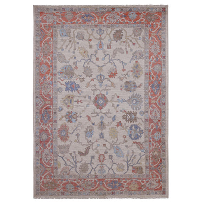 Oushak And Peshawar Wool Hand Knotted Rug Ivory 6.1x8.9 -O020412