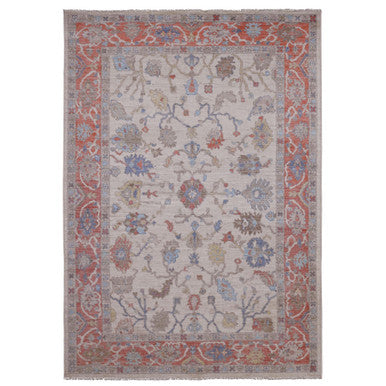 Oushak And Peshawar Wool Hand Knotted Rug Ivory 6.1x8.9 -O020412