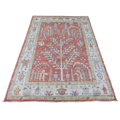 Oushak And Peshawar Wool Hand Knotted Rug Red 5.0x6.10 -O020413