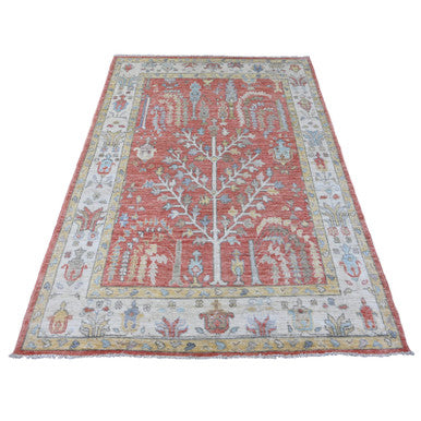 Oushak And Peshawar Wool Hand Knotted Rug Red 5.0x6.10 -O020413