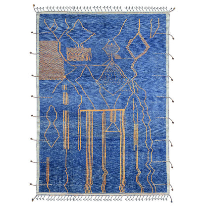 Tribal & Geometric Wool Hand Knotted Rug Blue 8.11x12.5 -O020418