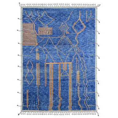 Tribal & Geometric Wool Hand Knotted Rug Blue 8.11x12.5 -O020418