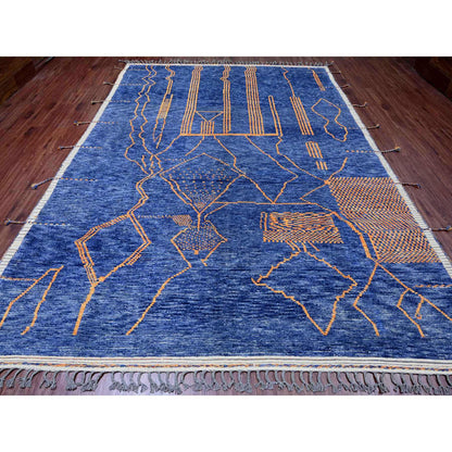 Tribal & Geometric Wool Hand Knotted Rug Blue 8.11x12.5 -O020418