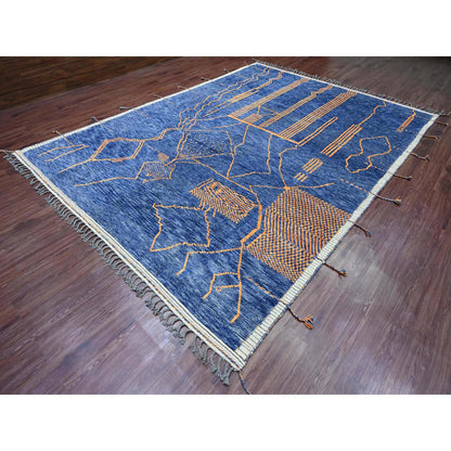 Tribal & Geometric Wool Hand Knotted Rug Blue 8.11x12.5 -O020418