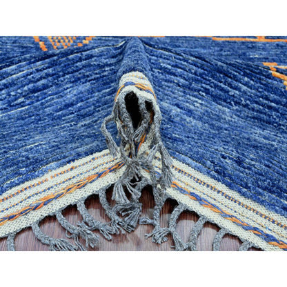Tribal & Geometric Wool Hand Knotted Rug Blue 8.11x12.5 -O020418