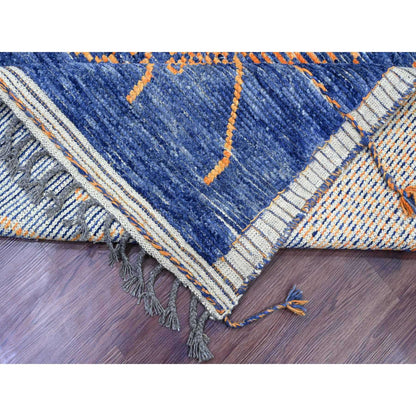 Tribal & Geometric Wool Hand Knotted Rug Blue 8.11x12.5 -O020418