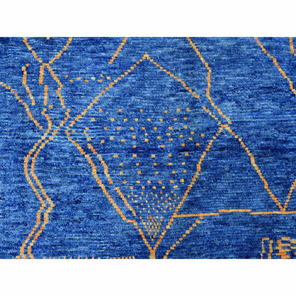Tribal & Geometric Wool Hand Knotted Rug Blue 8.11x12.5 -O020418